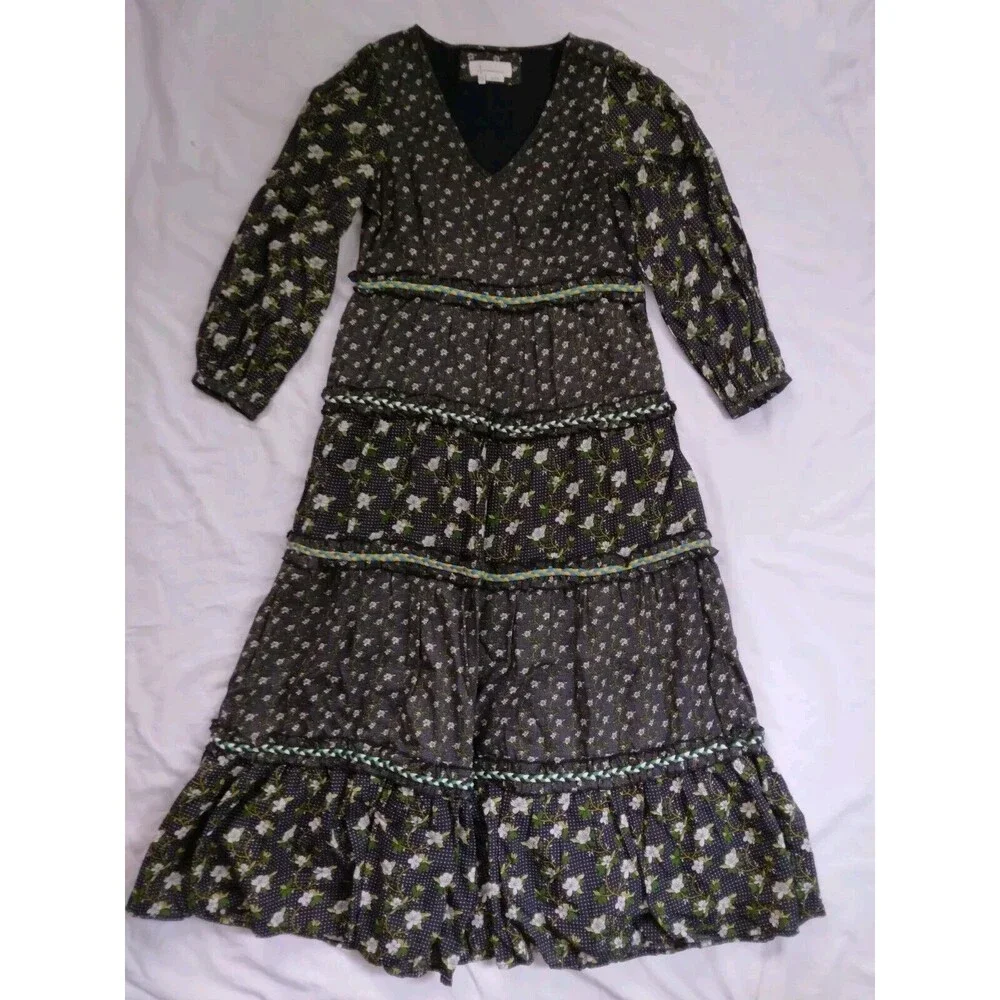 ANTHROPOLOGIE Karoline Tiered Floral Maxi Dress Boho Cottagecore Womens Size 8 - Picture 3 of 14